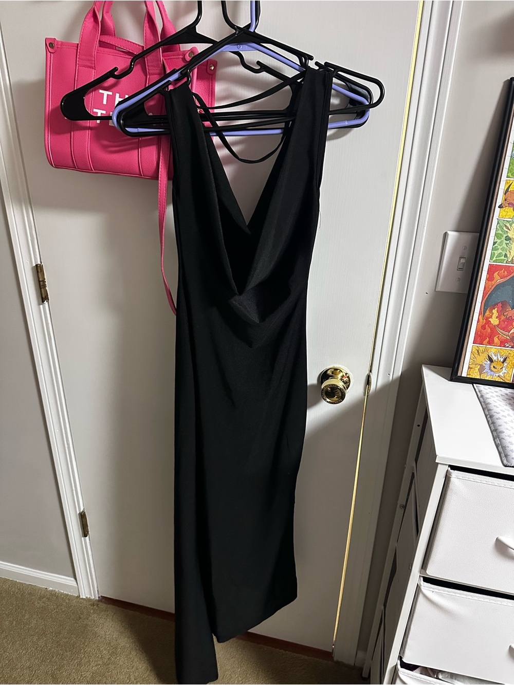 SHEIN Black Cowl-Back Maxi Dress